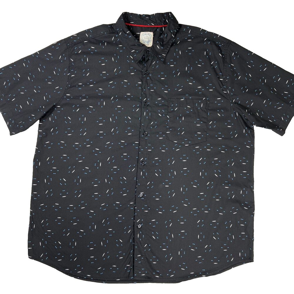 Black Jack Short Sleeve Button Up Mens 4XL Black Cotton Camp Shirt